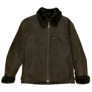 80s Vintage Guess Leather Brown Fur Jacket Size S